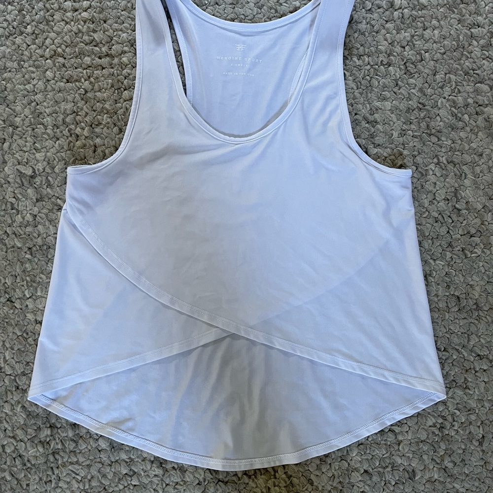 Woman’s white racerback tank -drapes beautifully, brand new w/o tag